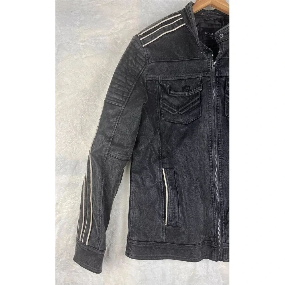 Buckle‎ Faux Suede Jacket Men's Small Black Distressed Zip Biker Piping Details